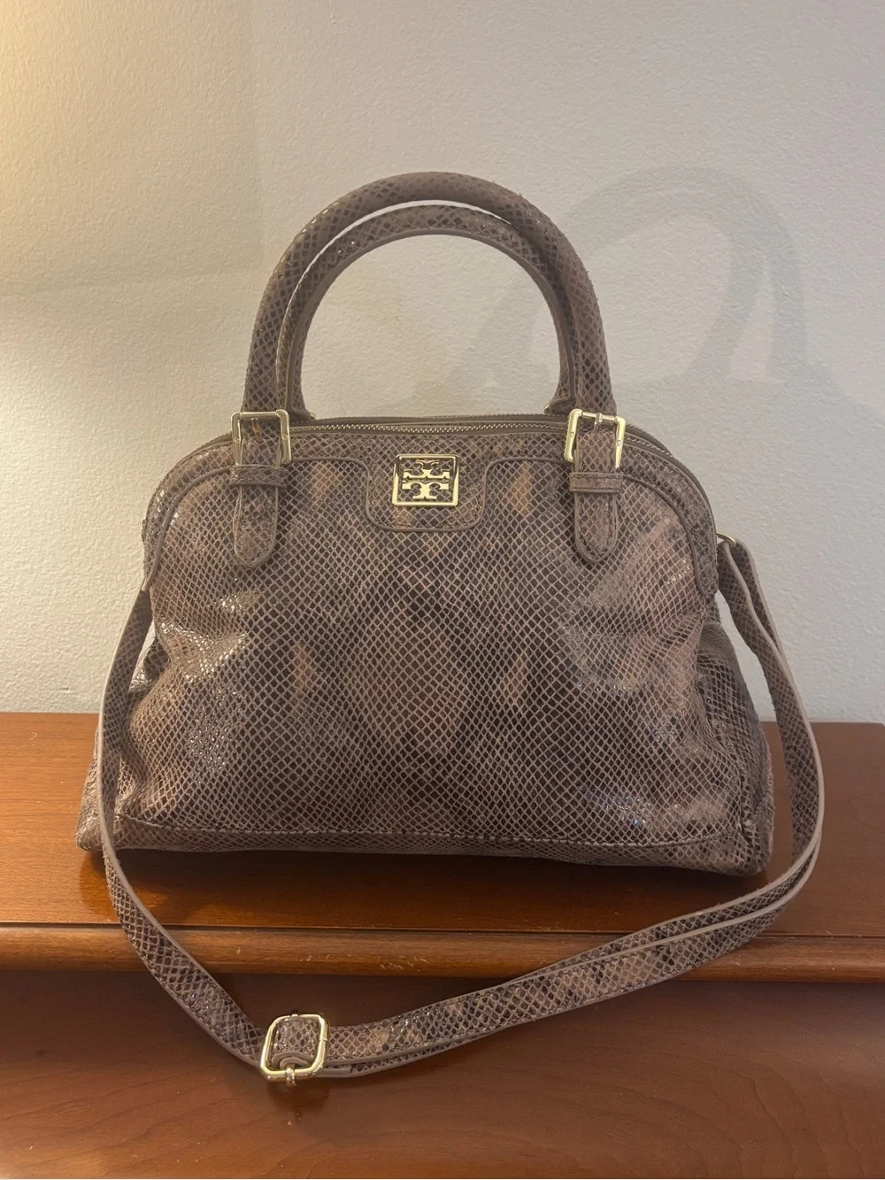 Tory Burch Catalina Python Print Leather Satchel Bag